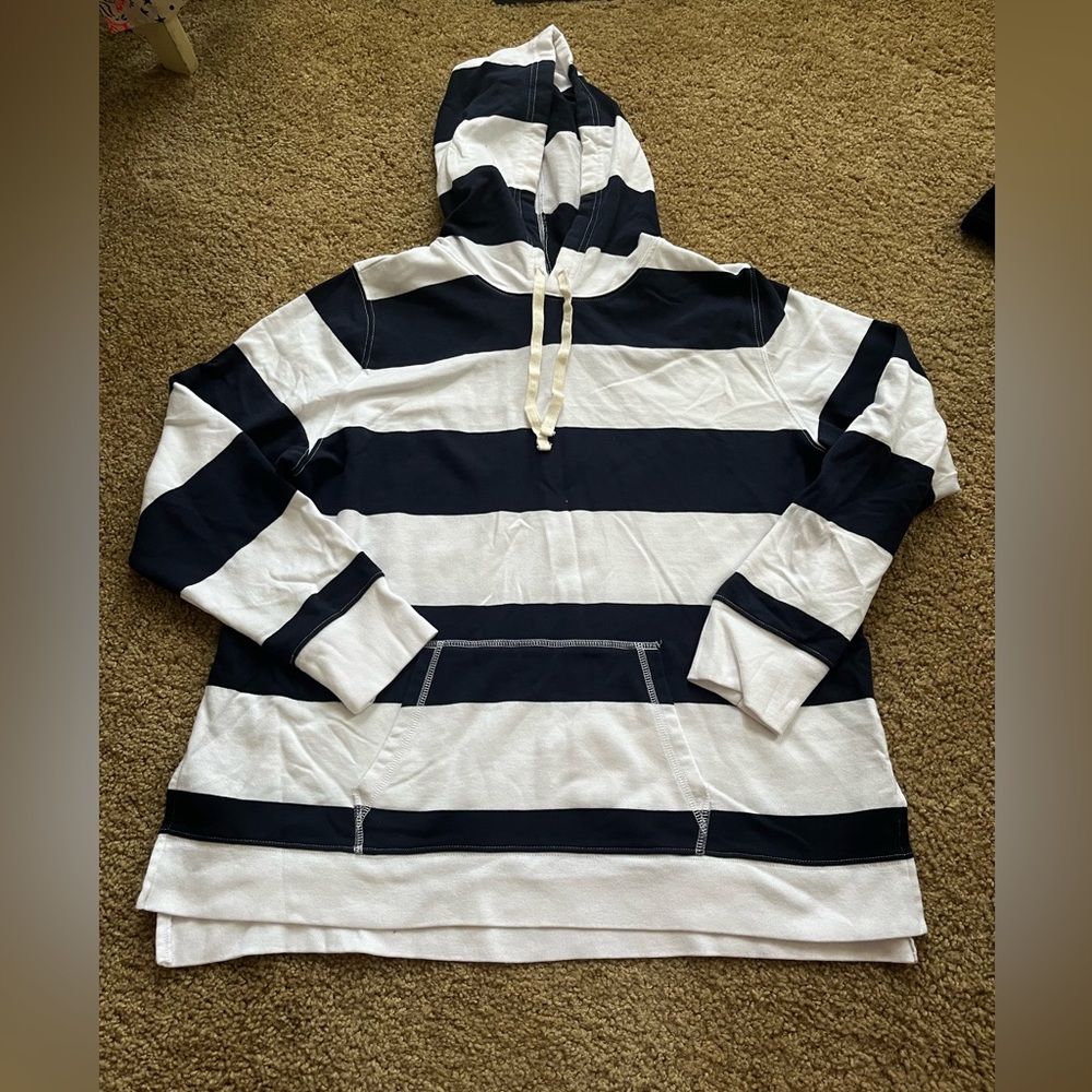 J. Crew Blue and White Striped Oversized Hoodie